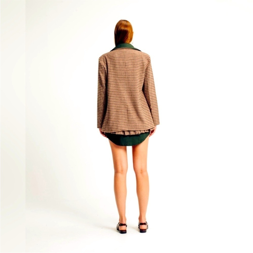 NWOT Torn by Ronny Kobo ANOK BLAZER forest combo Medium oversized,plaid,neutrals - Picture 5 of 8